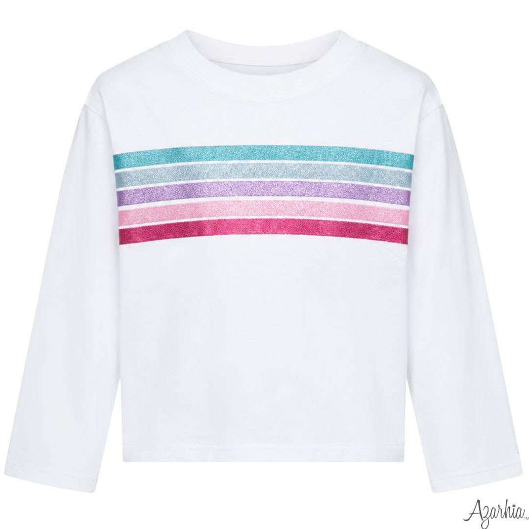 Azarhia Glitter Fall Lines White LS Boxy Tee