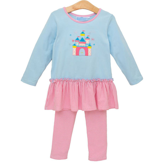 Trotter Street Kids Castle Pants Set Pink and Blue