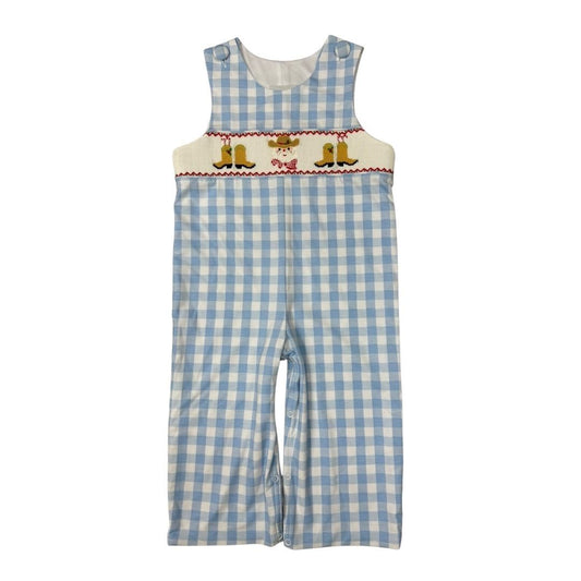 Delaney Blue Gingham Smocked Cowboy Jon Jon