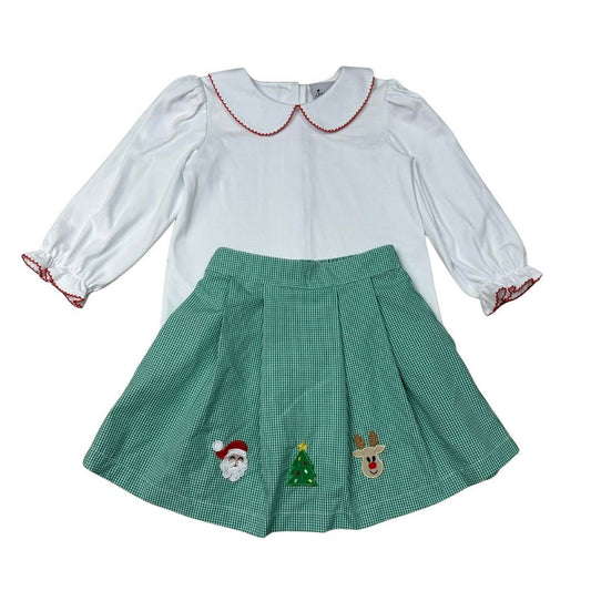 Delaney Green Gingham Applique Christmas Skirt & Blouse