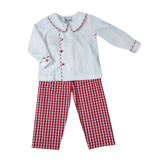 Delaney Collared Top with Red White Check Pant Set