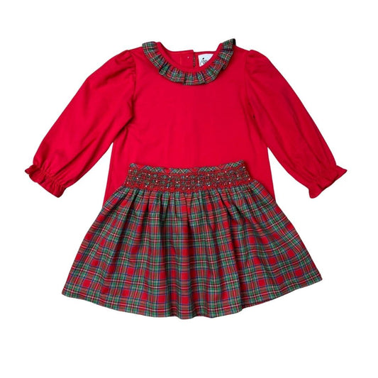 Delaney Red Plaid Smocked Skirt with Red Ruffle Top