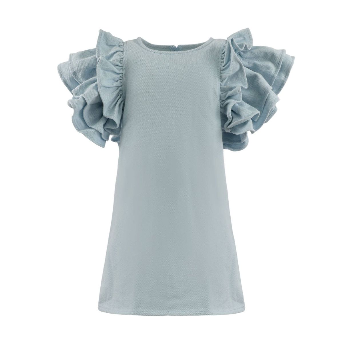 Blue Princess Ruffle Denim Dress