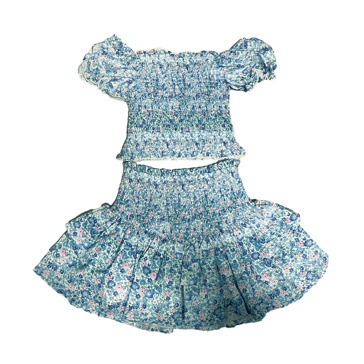 TweenStyle Blue & Pink Ditzy's Print Smocked Skirt Set