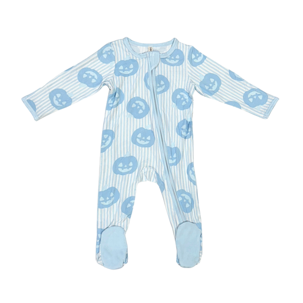 Belle Cher Blue Pumpkins Romper/Sleeper
