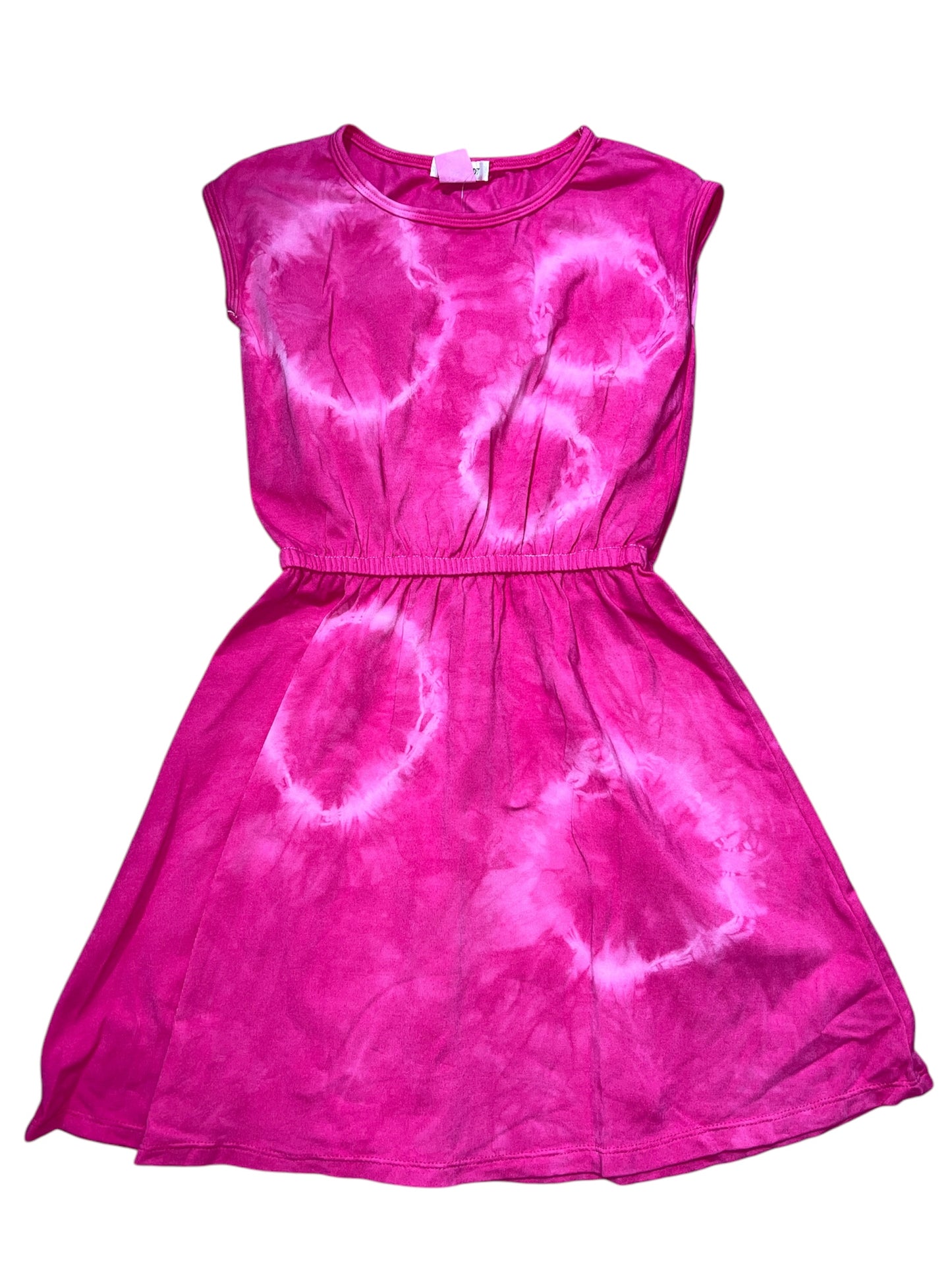 Anna Magenta Cotton Tie Dye Elastic Waist Dress