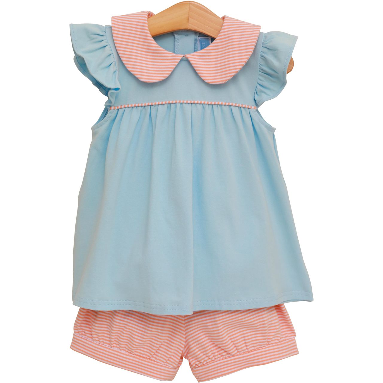 Genevieve Banded Short Set Coral Stripe/Lt Blue