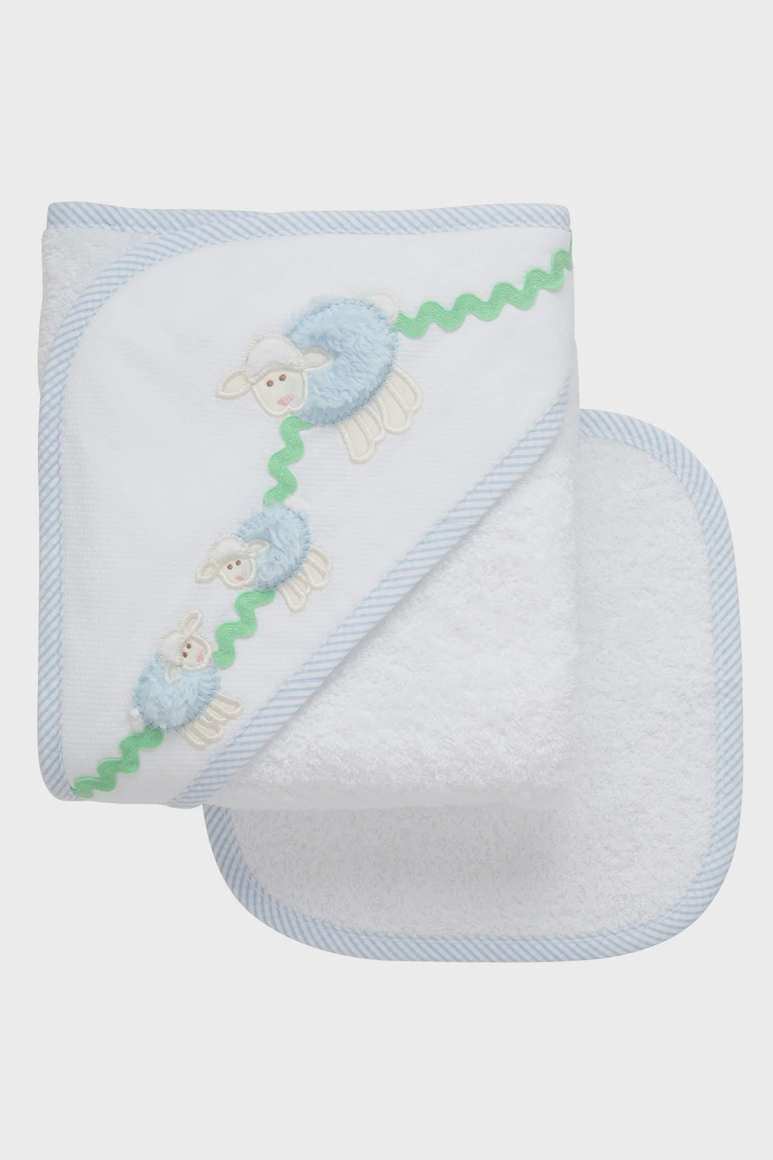 3marthas Baa-rilliantly Soft Hooded Towel & Washcloth Set - Blue