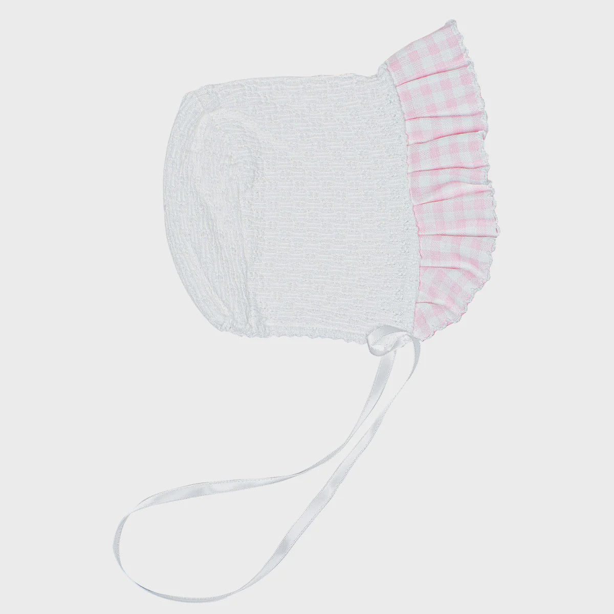Paty Knit Bonnet Pink Gingham Ruffle