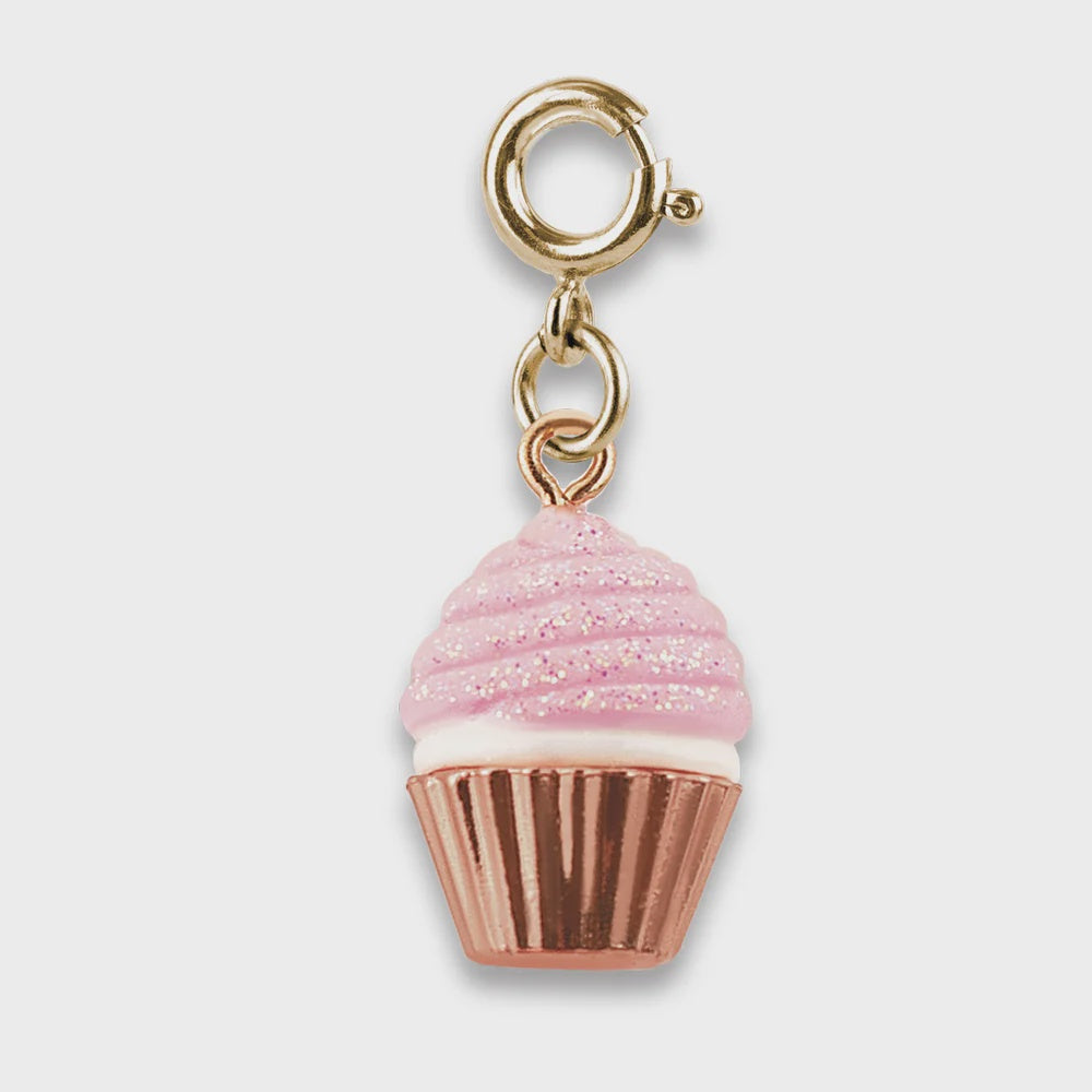 Charm It! Gold Pink Glitter Cupcake Charm