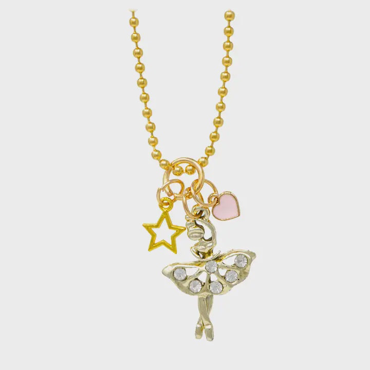 Ballererina, Heart & Stars Gold Charm Necklace