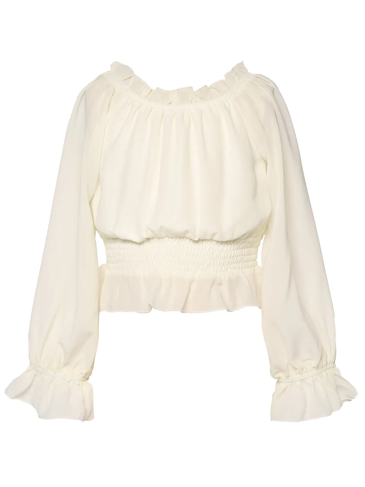 Hannah Banana LS Peasant Top w/Elastic Cuff & Waist - Cream