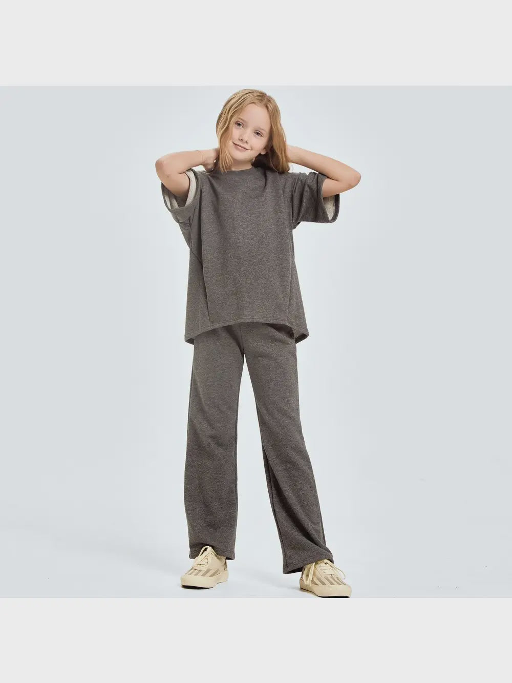 Good Girl Cotton French Terry Pant Set - Lt Grey