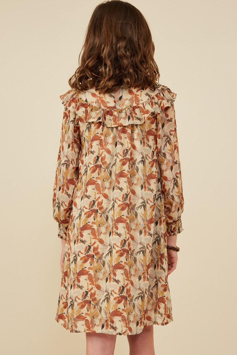 Hayden Girls Ruffle Detail Foliage Print Dress