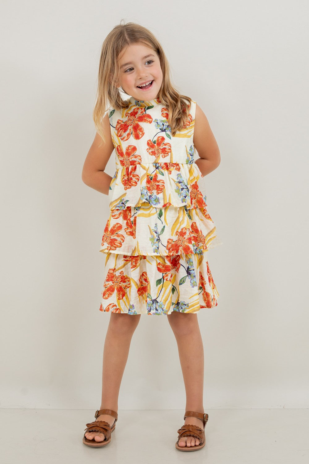 VOY Floral Print Ruffled Tiered Dress