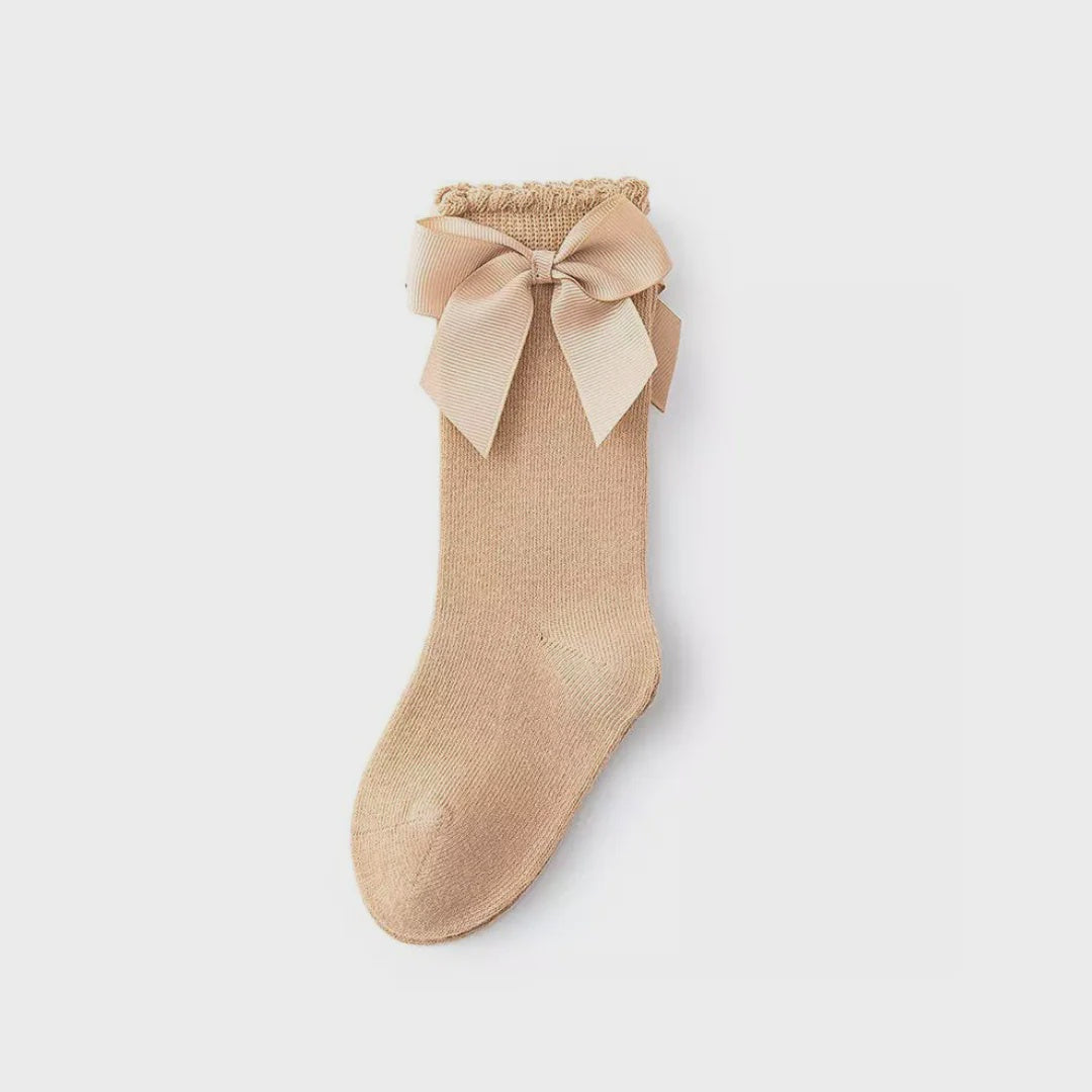 Be Girl Bow Happy Knee Socks Taupe