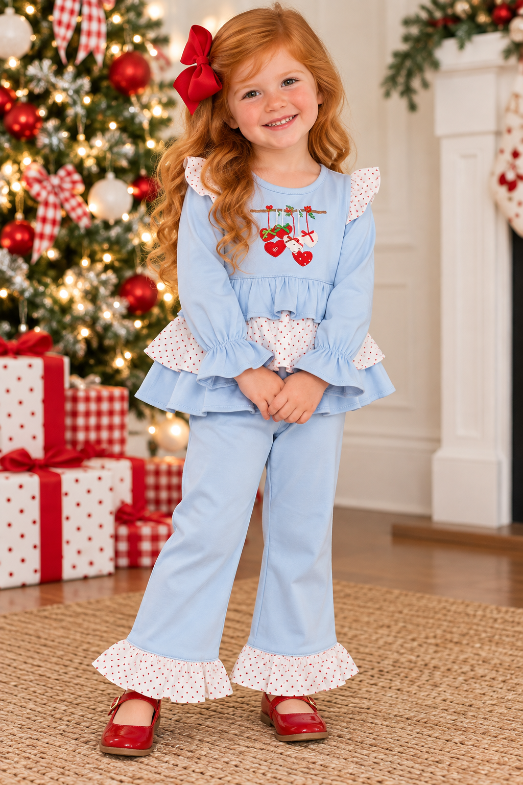 Squiggles Dangling Hearts Ruffled Pants Set