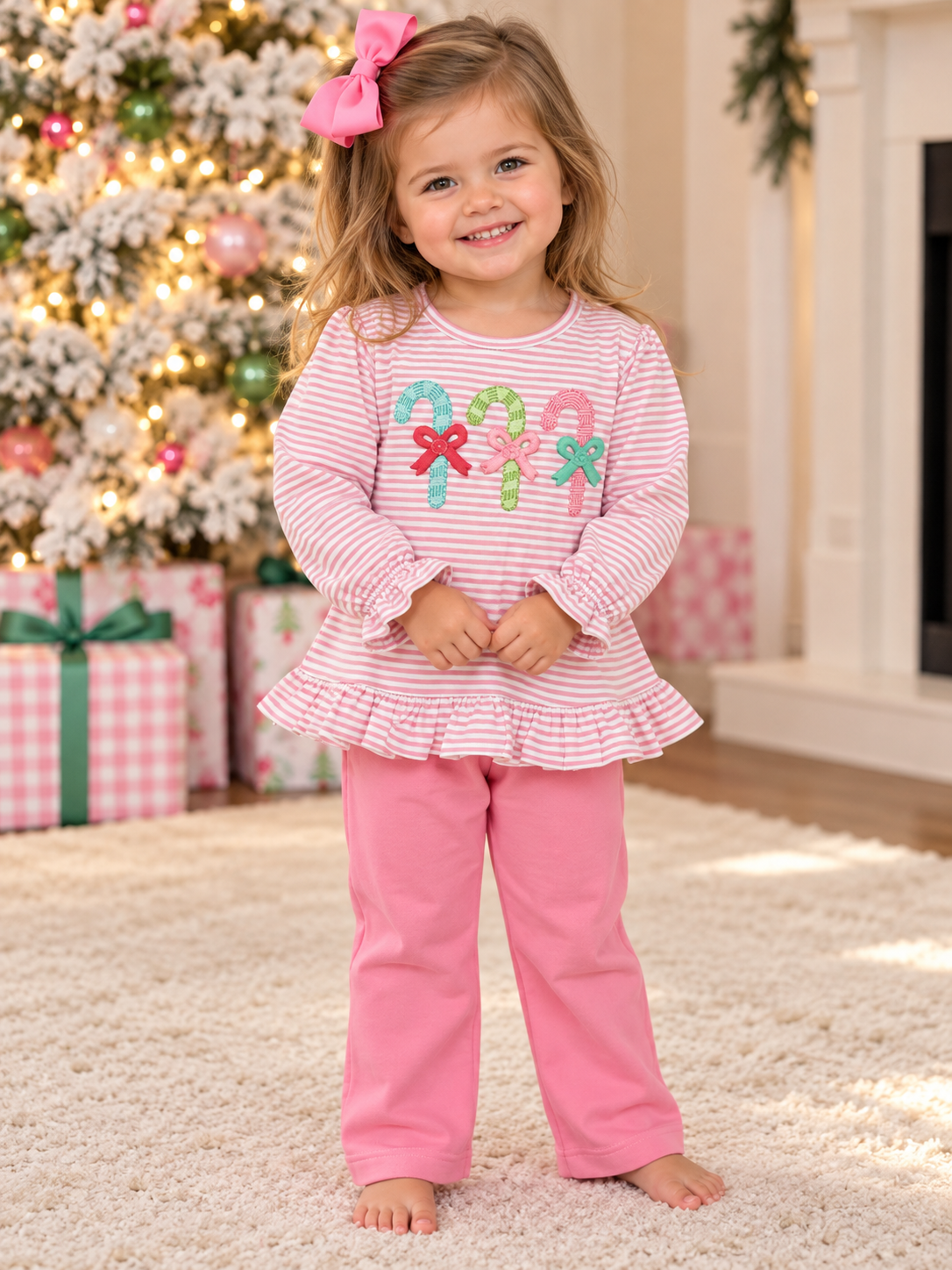 Squiggles Pastel Candy Canes LS Pant Set