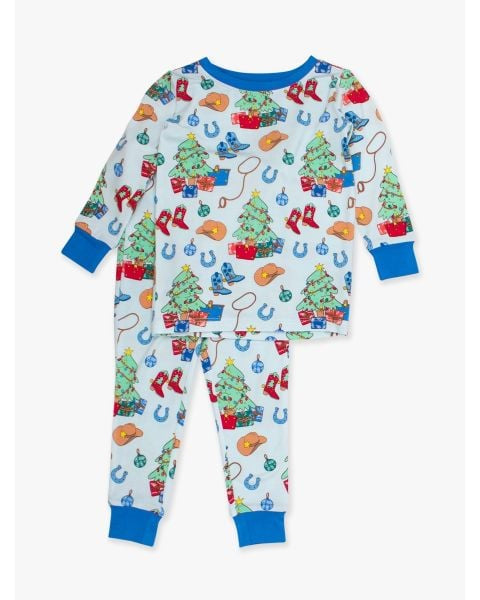 Ruffle Butts Blue Yuletide Yeehaw LS PJ Set