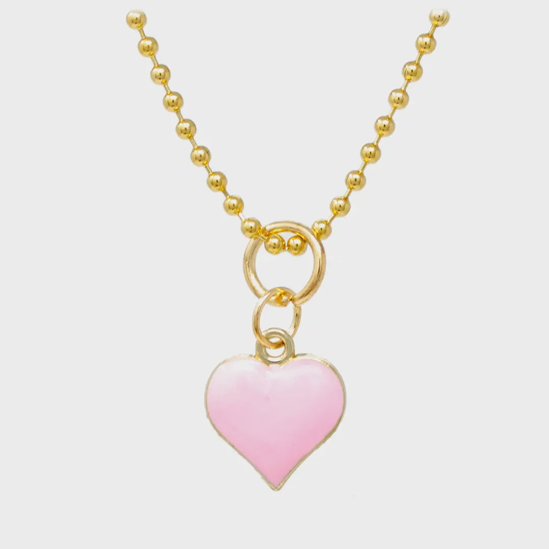Pink Heart Gold Charm Necklace