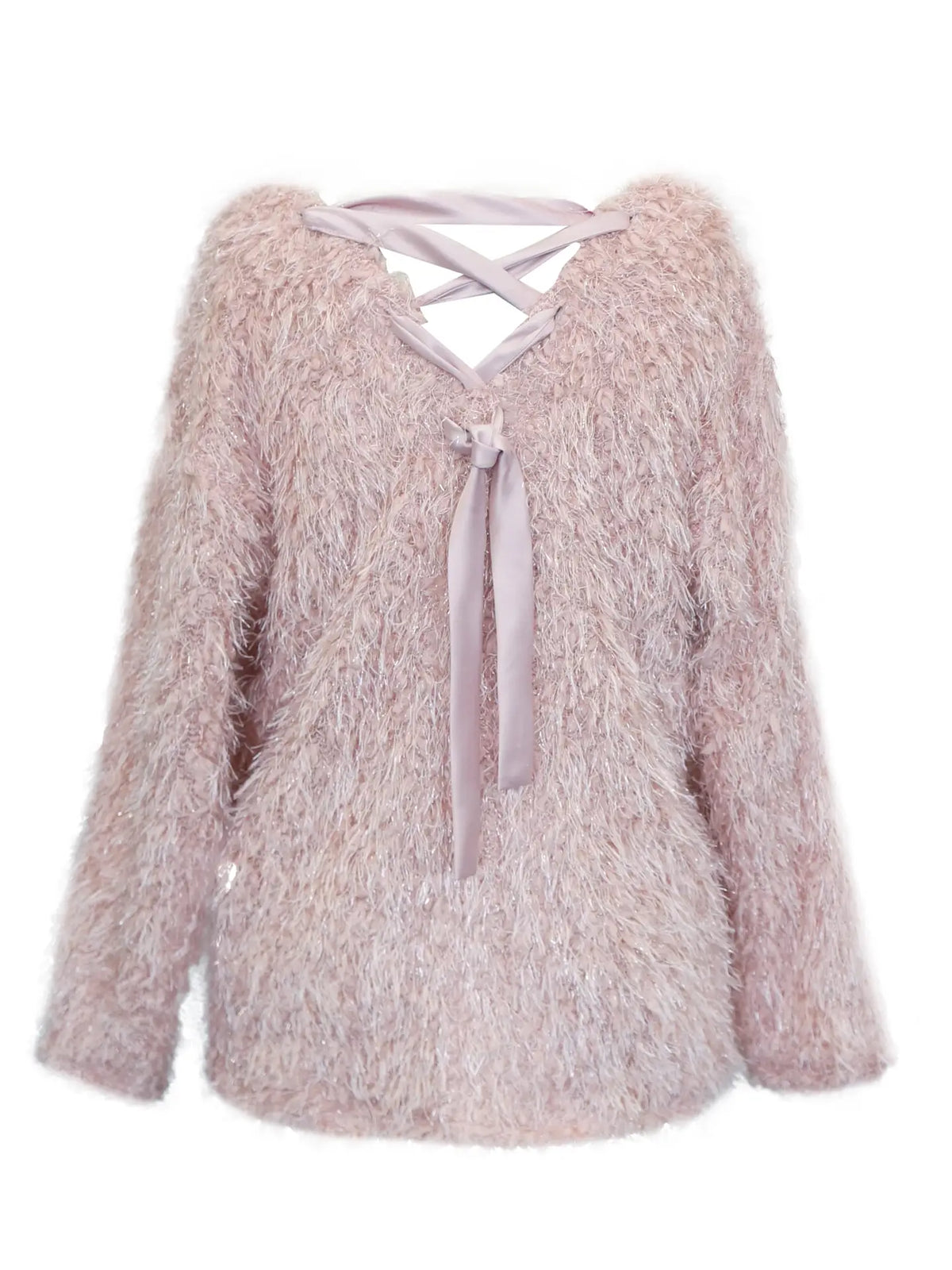 Truly Me Long Sleeve Textured Top w/back Lace-up Tie