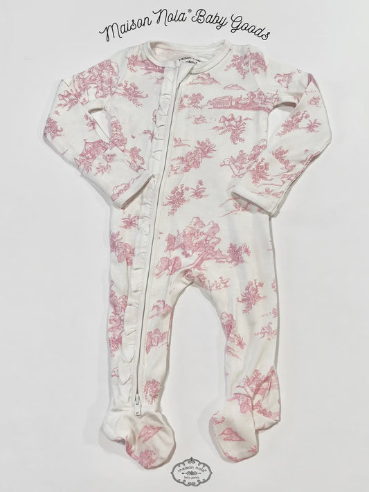 Maison Nola Baby Girls Storyland Toile Zipper Footie