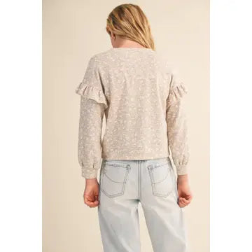 Heart & Arrow Beige Ruffle Print Sweatshirt