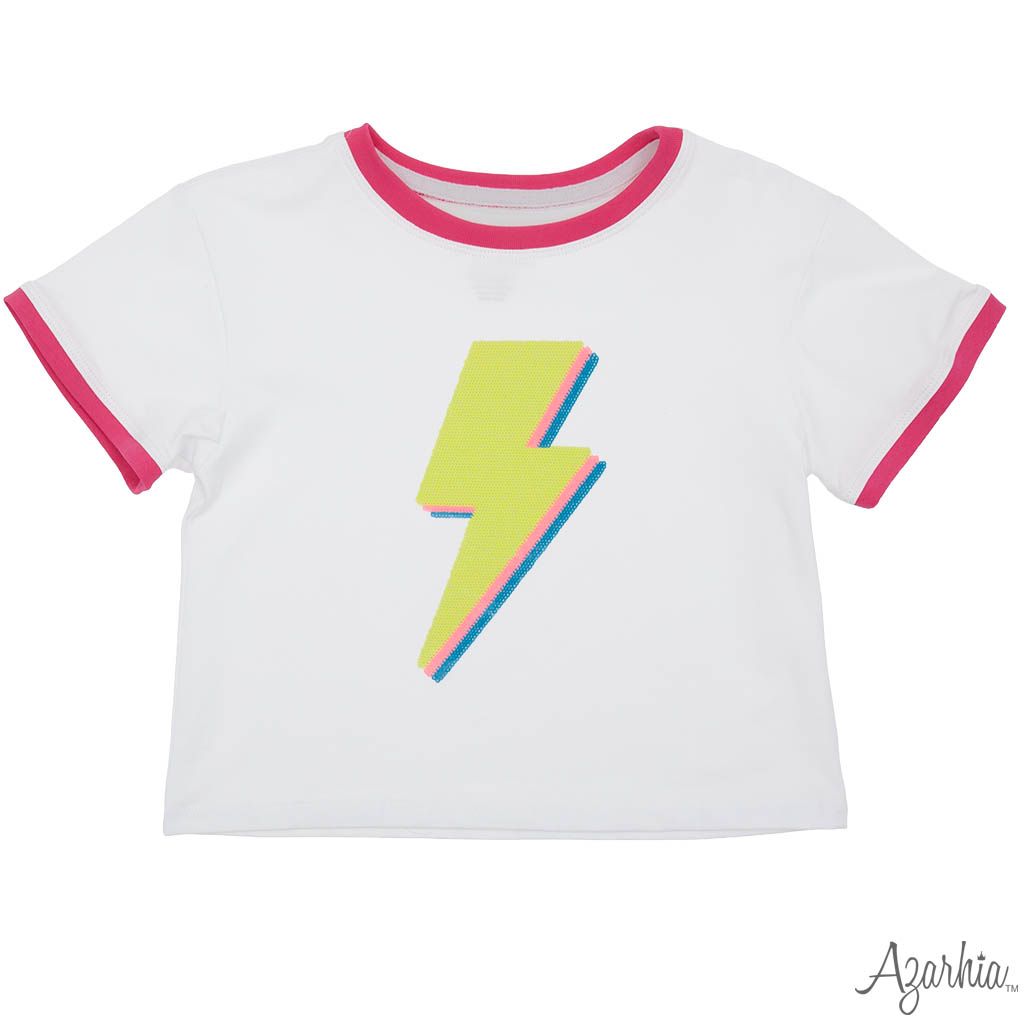Azarhia Sequin Lightning Bolt White Tee