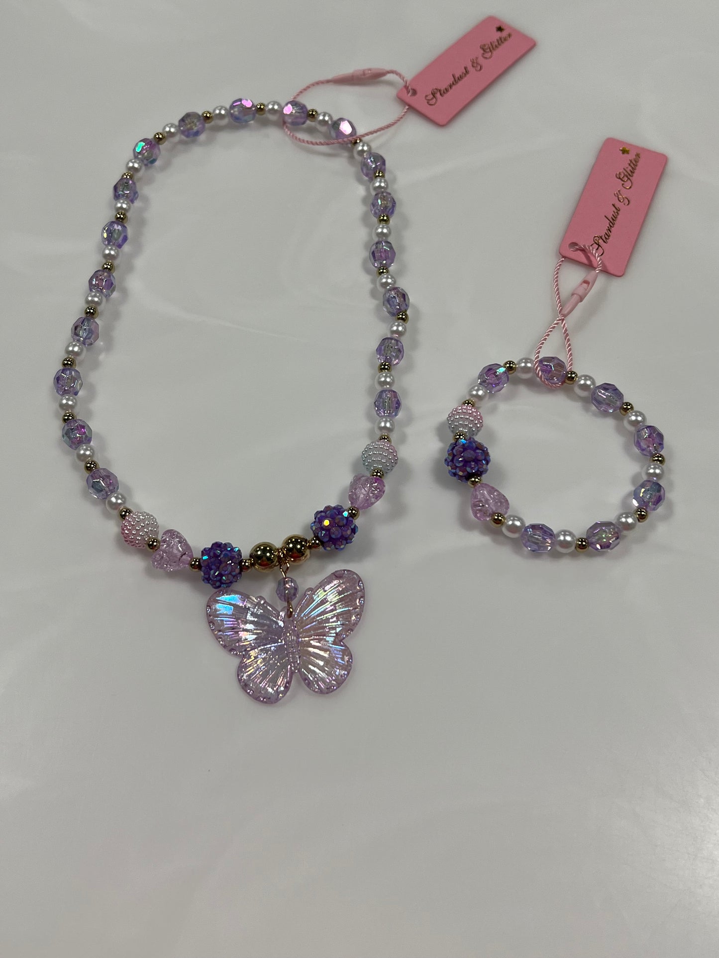 Purple Butterfly Necklace & Bracelet Set