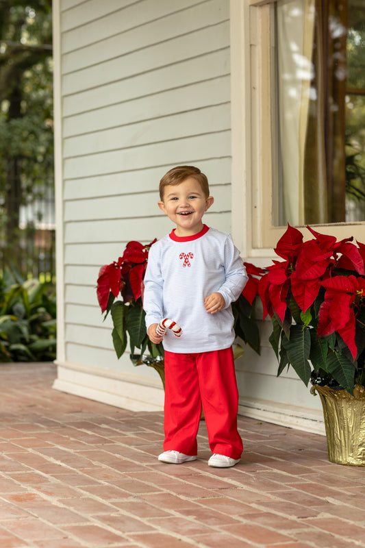 Trotter Street Kids Candy Cane Embroidery Pants Set