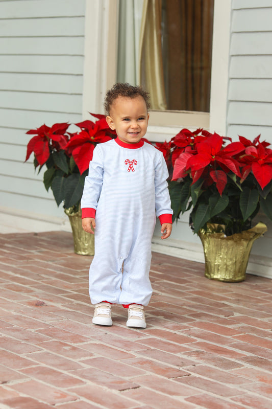 Trotter Street Kids Candy Cane Embroidery Romper
