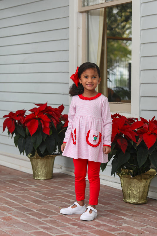 Trotter Street Kids Candy Cane Embroidery Ruffle Pant Set