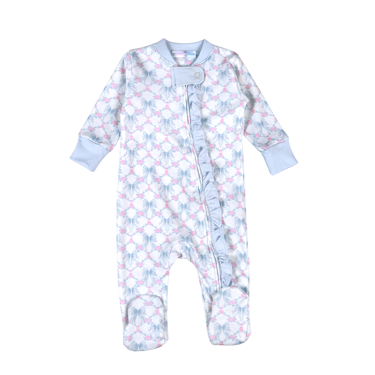 Baby Loren Blue Coquettes Pima Zipper Footie