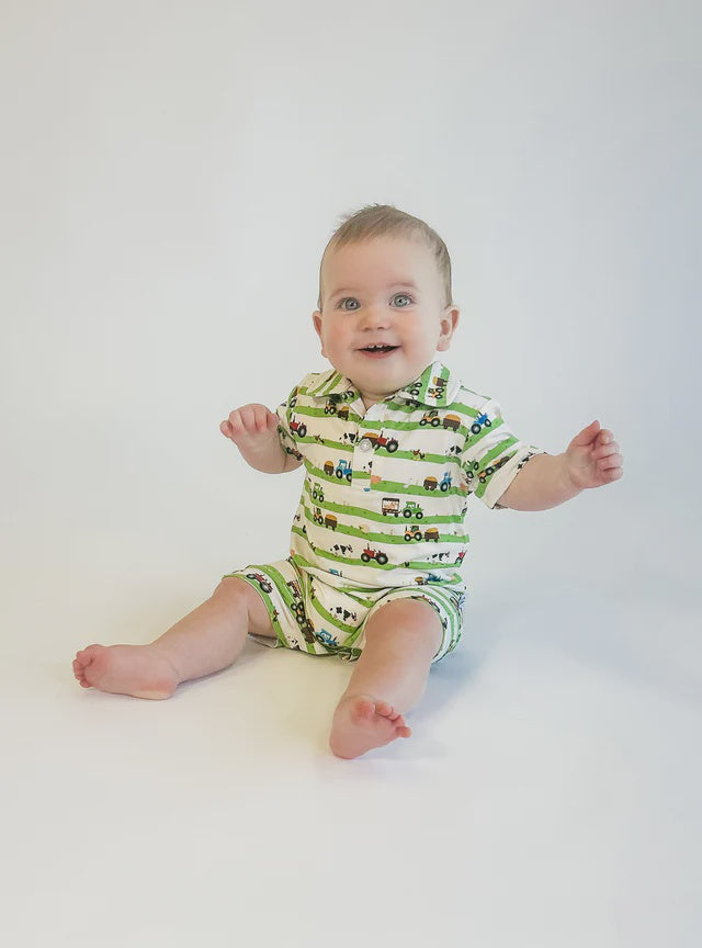 Goosies Polo Romper - Farm Stripes