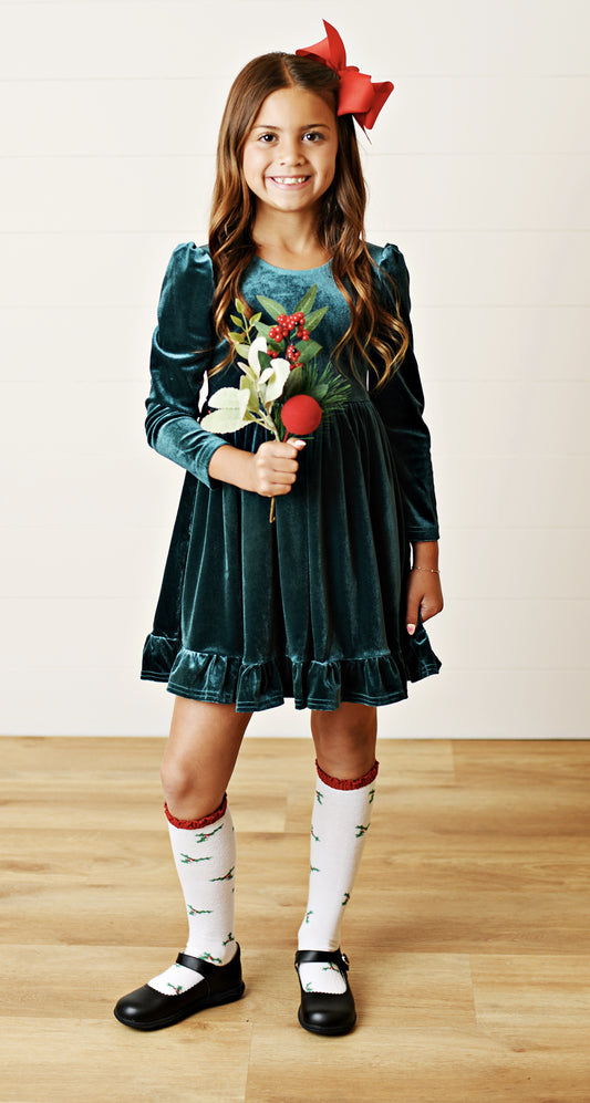 Swoon Baby Hunter Green Velvet Dress