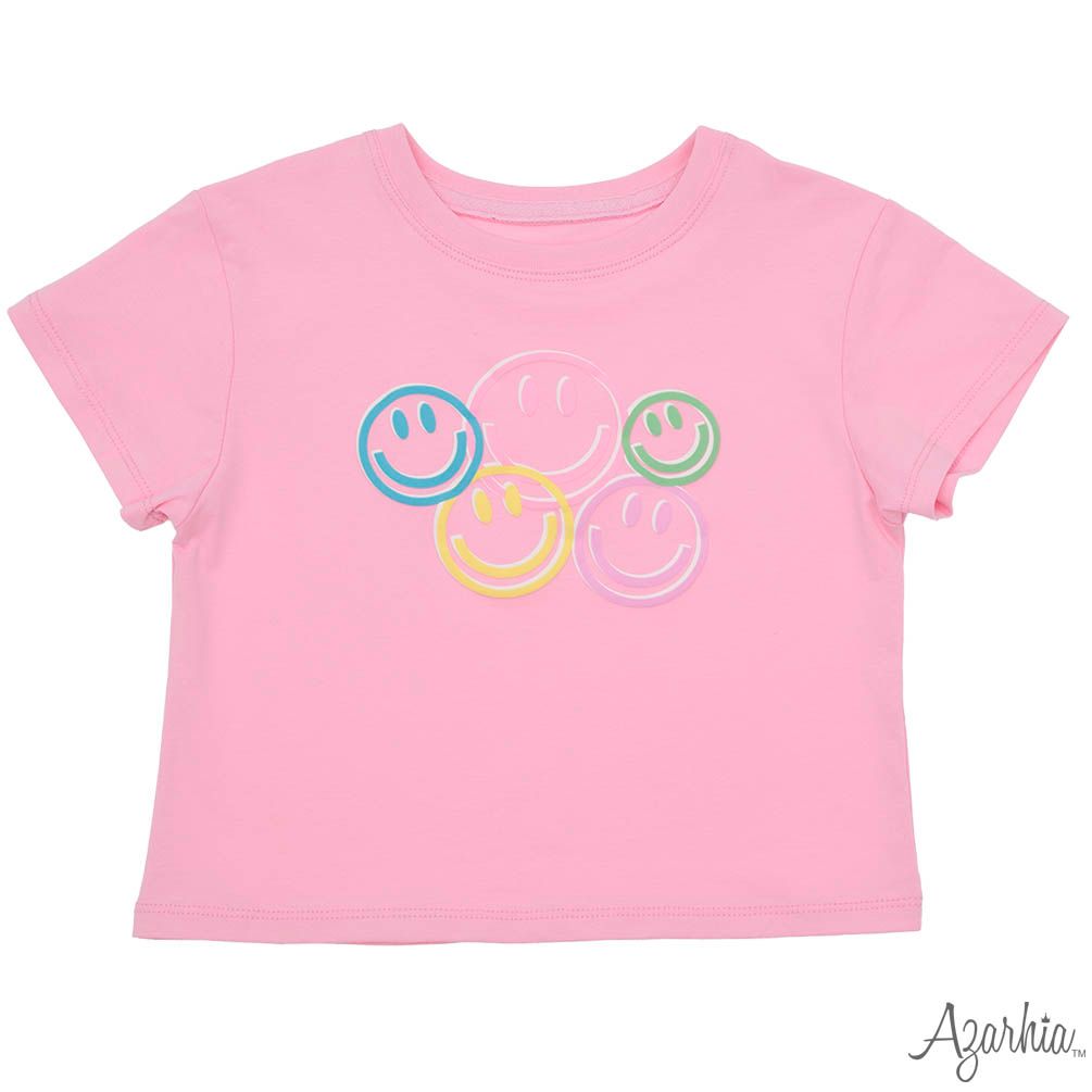 Azarhia Smiley Face Puffy Screen Print Pink Tee