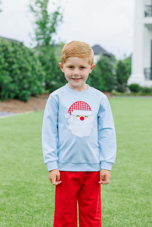 Trotter Street Kids French Terry Pullover Santa - Light Blue