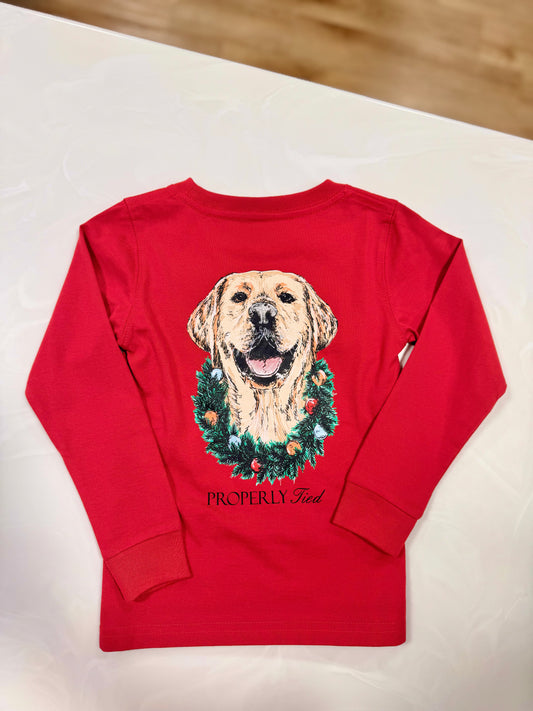 Properly Tied Deck the Paws LS Cabernet Tee