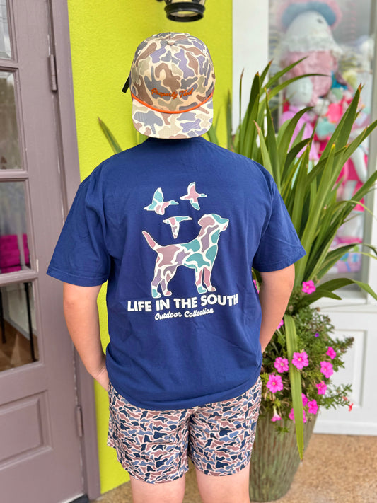 Life in the South Camo Dog T shirt - Navy