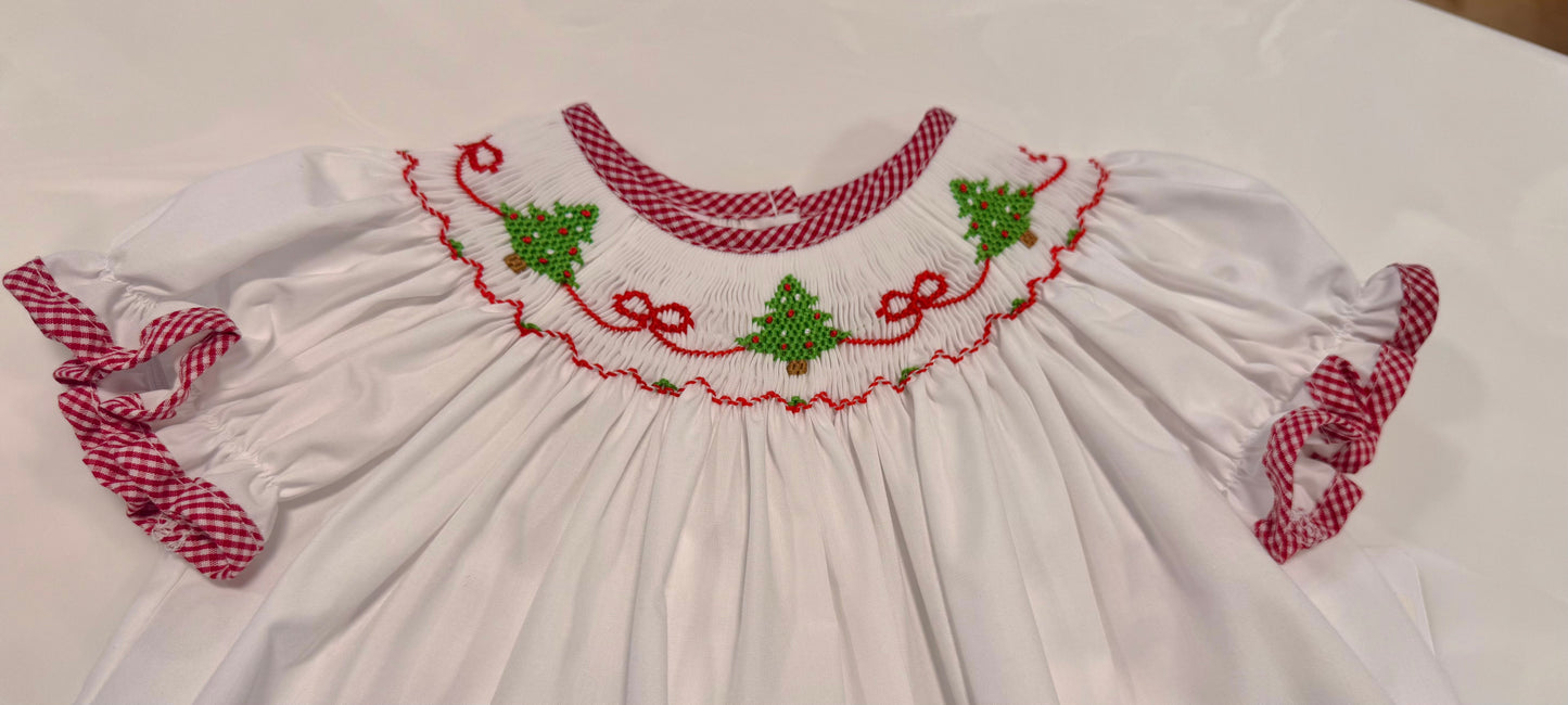 Petit Red Gingham Bloomer Set Christmas Trees with Bows