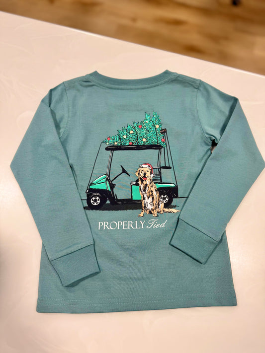 Properly Tied Santa's Caddy LS Steel Blue Tee