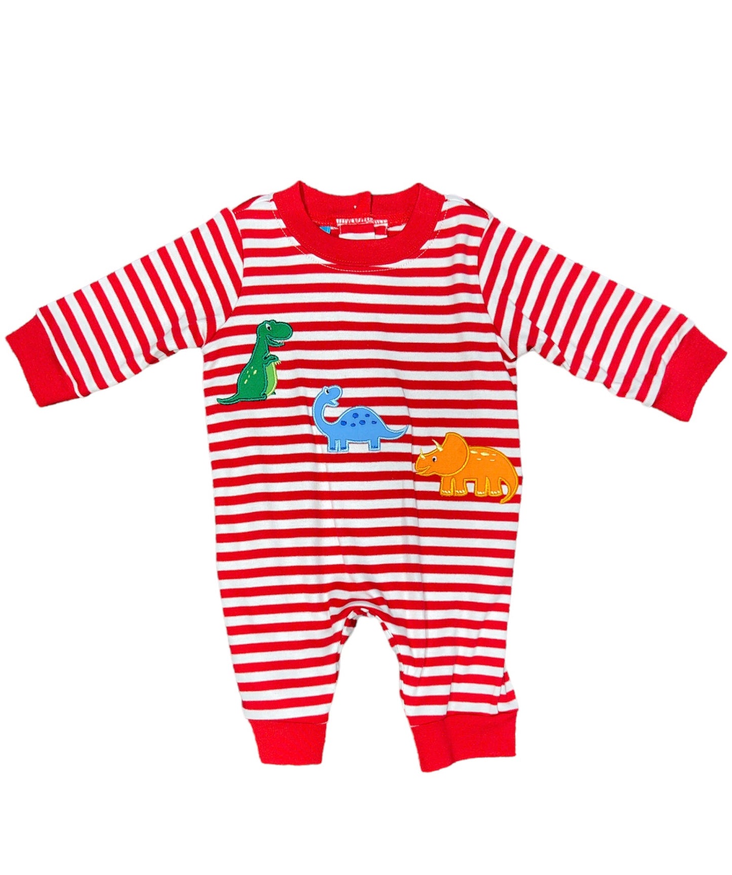 Red Stripe Knit Dino Romper