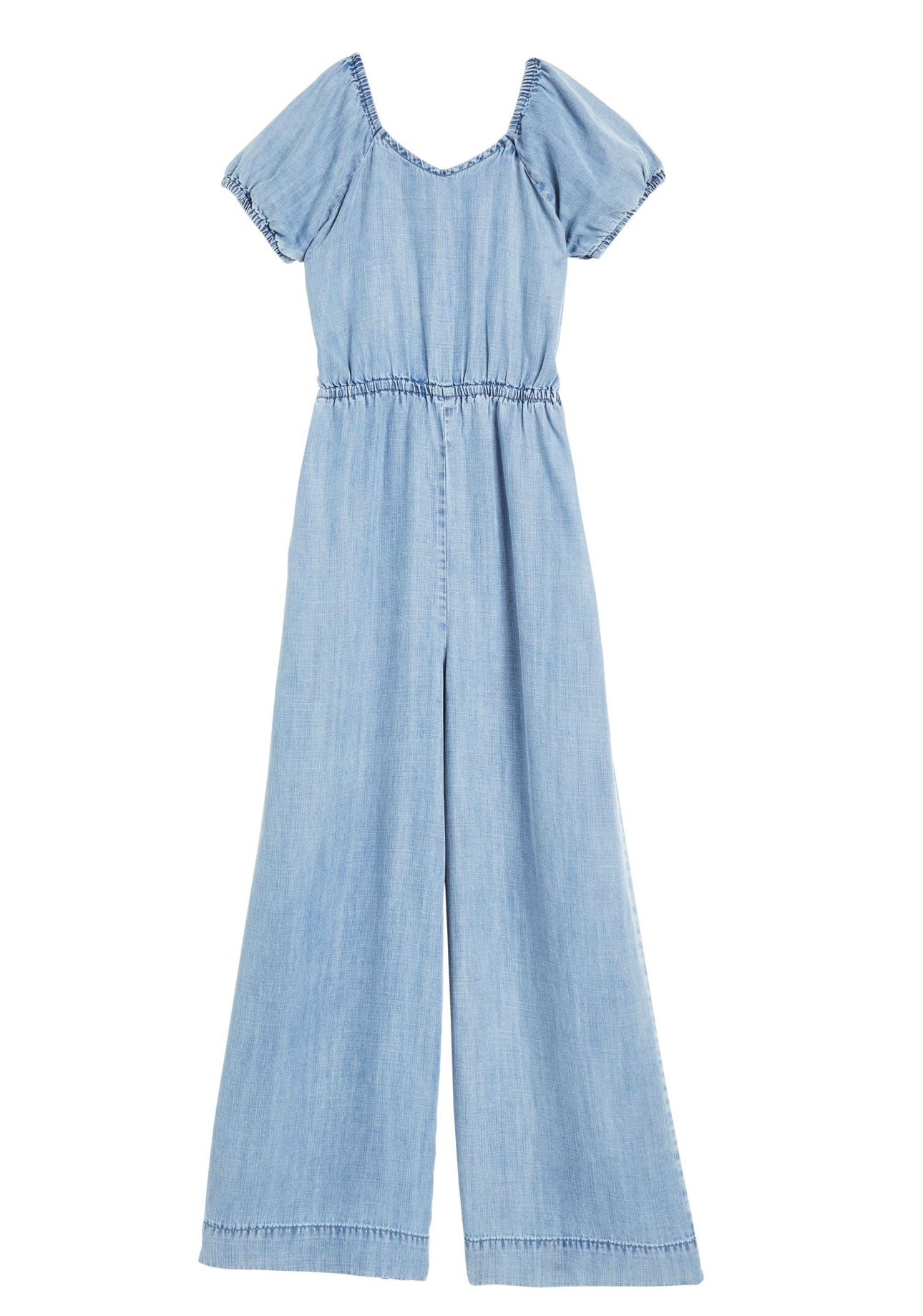 Chambray Cap Sleeve Wide Leg Jumpsuit