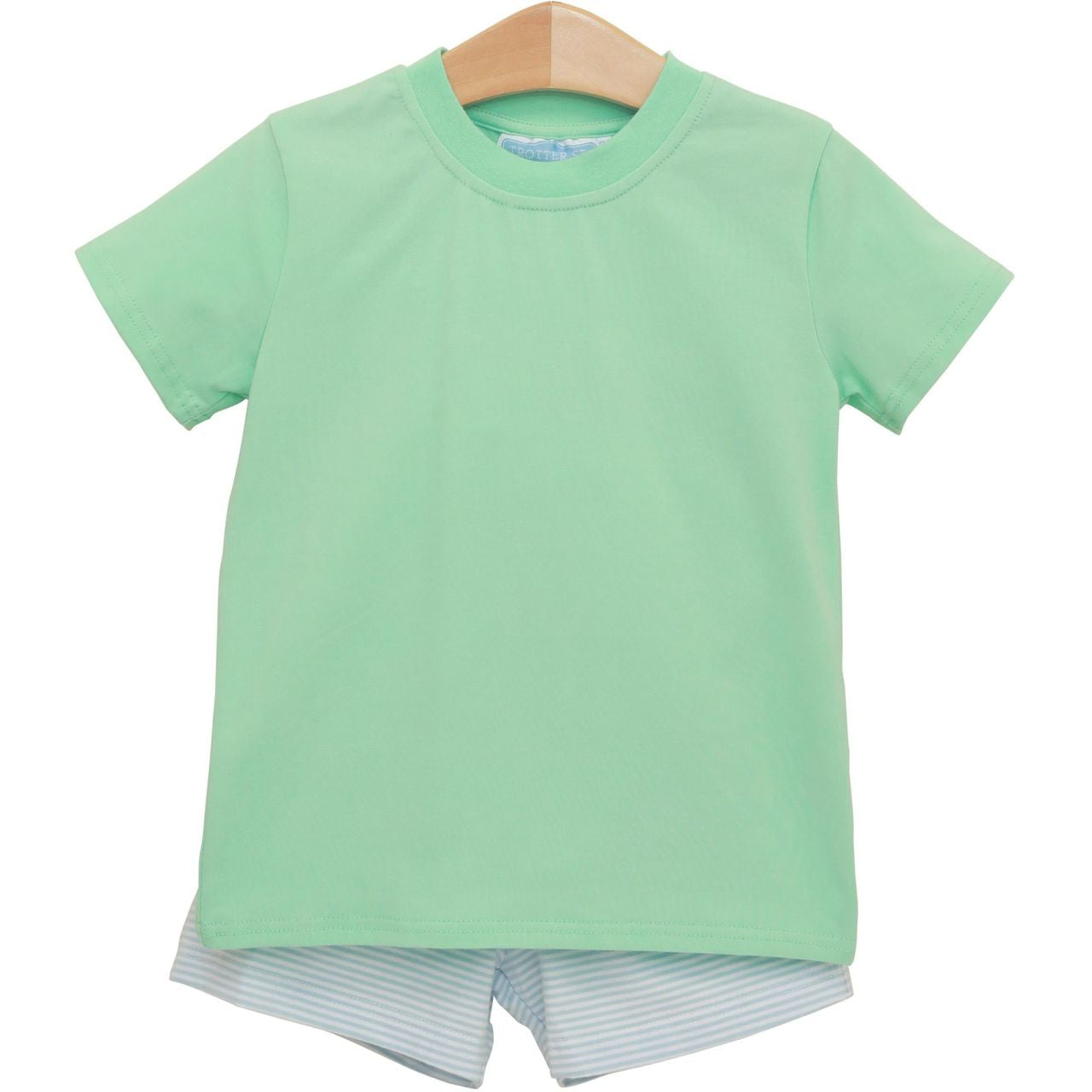 Trotter Street Kids Shepherd Short Set Lt Blue Stripe/Mint