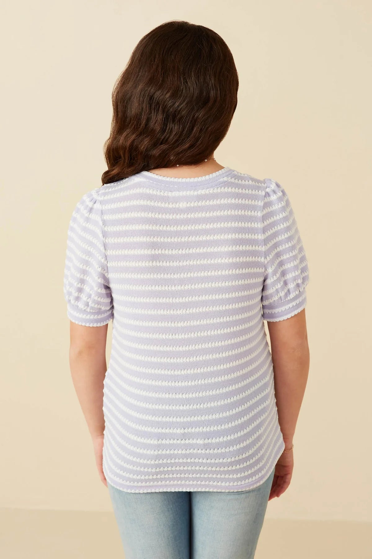 Hayden Girl Textured Stripe Puff Sleeve Top-Lavender