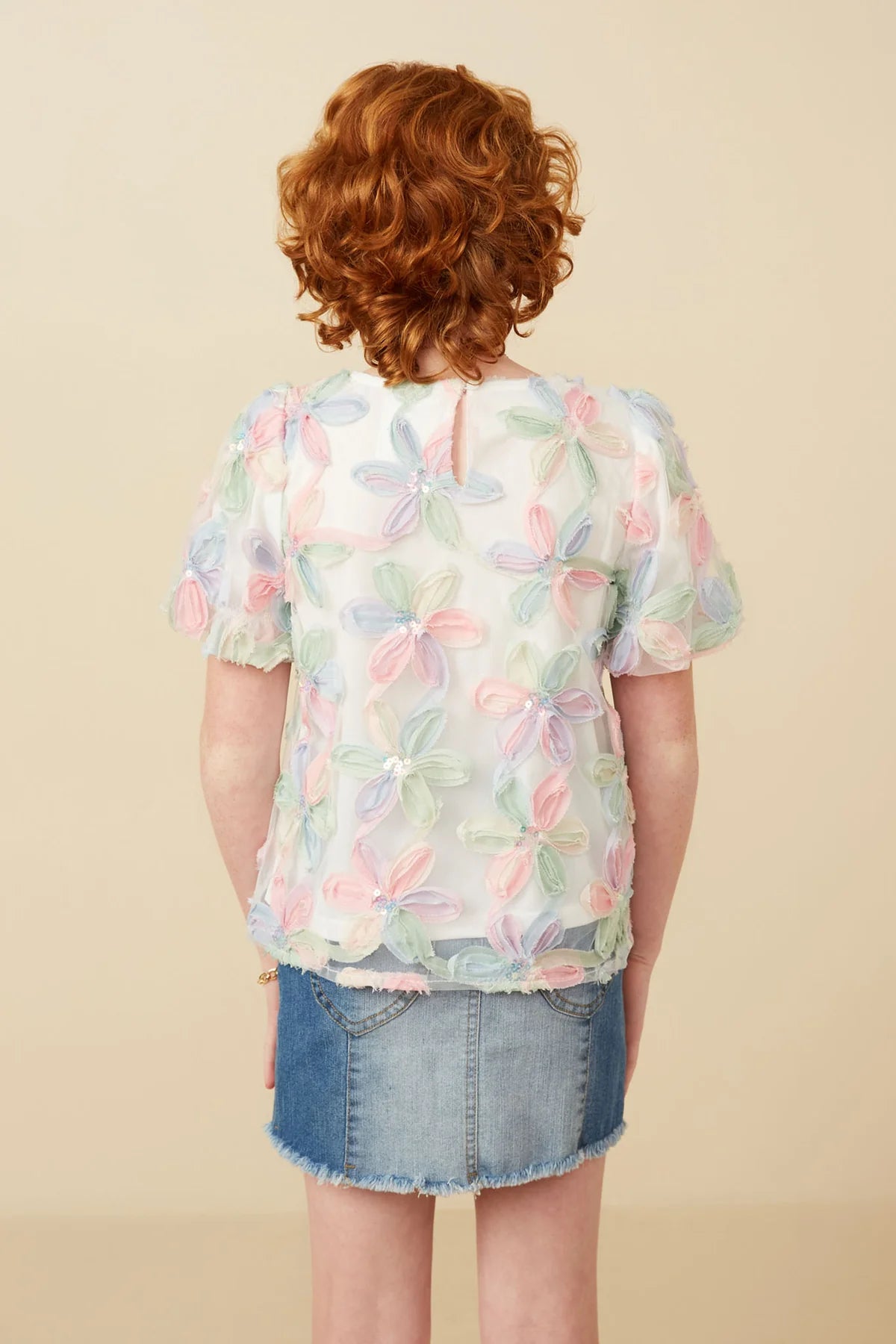 Hayden Girl Sequined Floral Applique Top