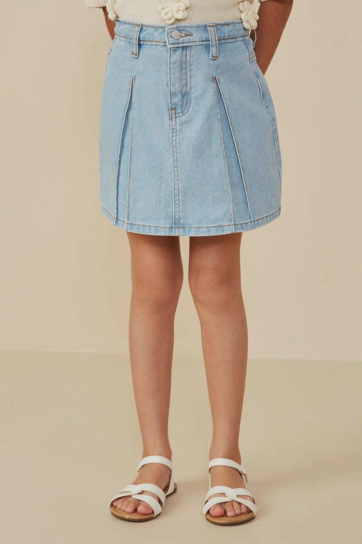 Hayden Girls Box Pleated Washed Denim Skirt