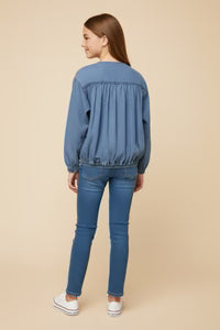 Hayden Girl Gathered Detail Batwing Sleeve Denim Jacket