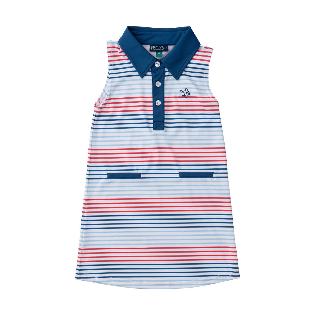 Girls Sleeveless Pro Performance Polo Dress American Stripe