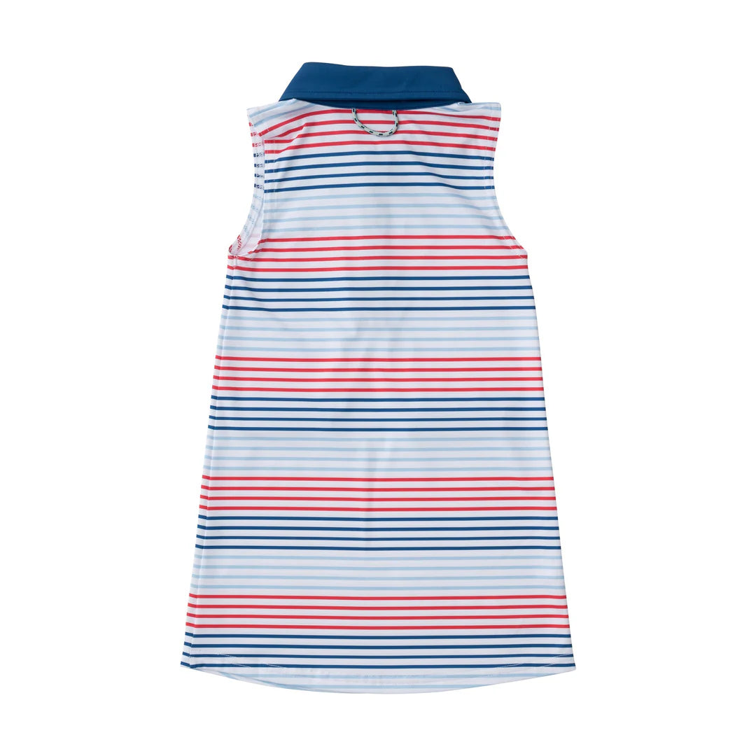 Girls Sleeveless Pro Performance Polo Dress American Stripe